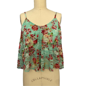 Almost Famous Floral Spaghetti Strap Top Red Green Size M